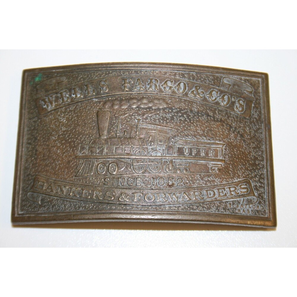 Vintage WELLS FARGO and Co Banking Forwarders Field Telegraph Brass Belt Buckle